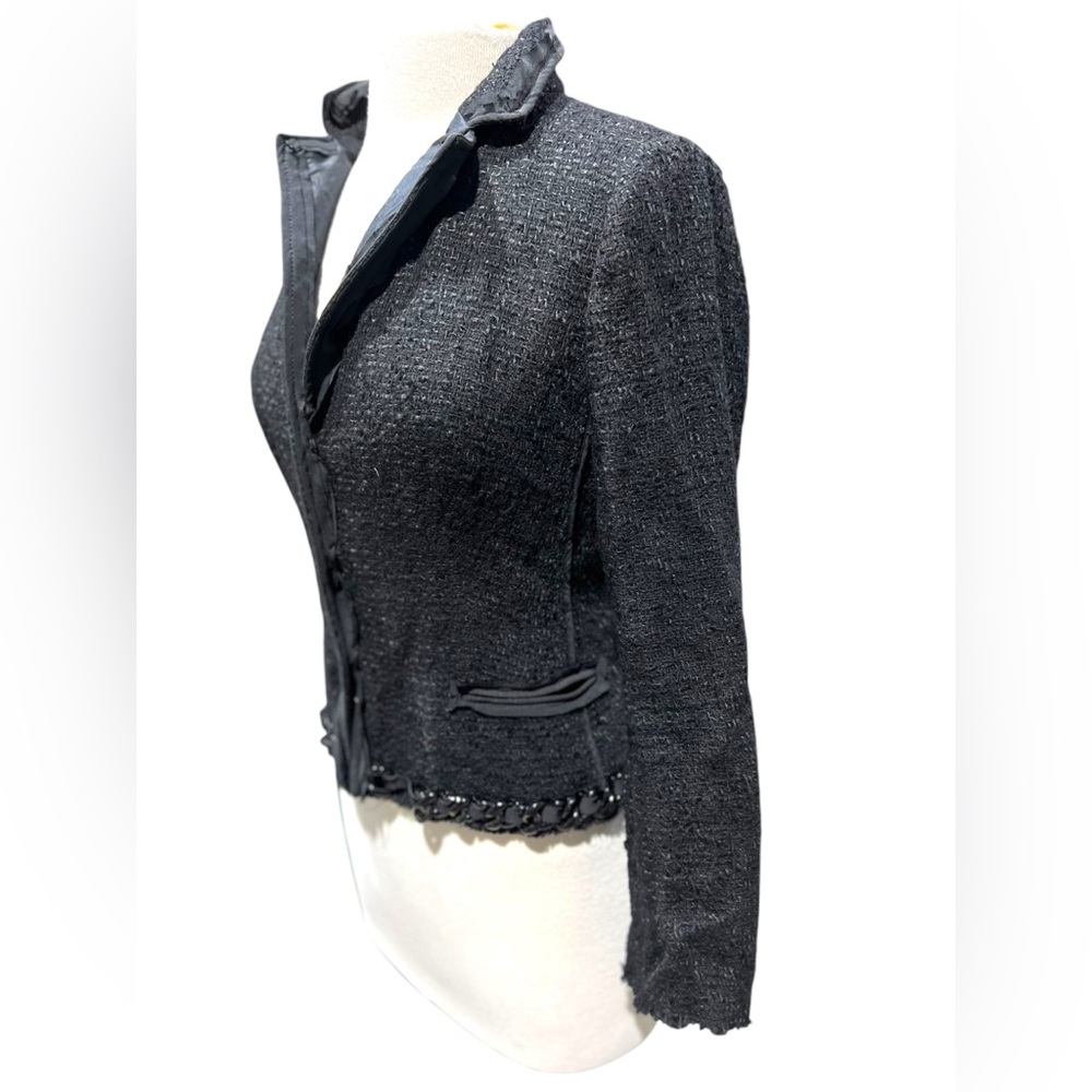 Prada - Black Tweed Chain Embellished Jacket Sz 42 - Picture 3 of 16